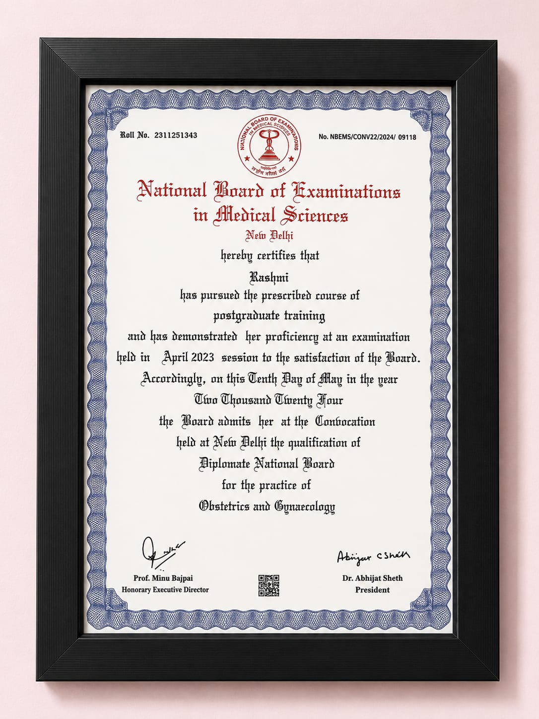 DNB Obstetrics and Gynaecology, National Board of Examinations — Dr. Rashmi Singh
