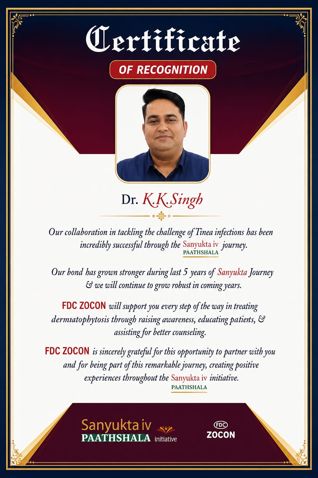Certificate of recognition, Sanyukta Paathshala — Dr. K. K. Singh